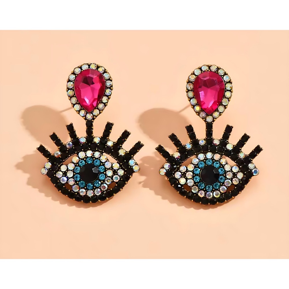 NEW! EVIL Eye Boho Bejeweled Blue and Hot Pink Earrings! Stunning